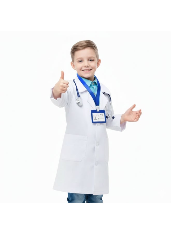 Medical Professional Children’s Career Role Play Set with Doctor Coat, Stethoscope and ID Badge, Kids Pretend Play Outfit for Dress-Up and Imaginative Play 3 year 100cm - Image 3